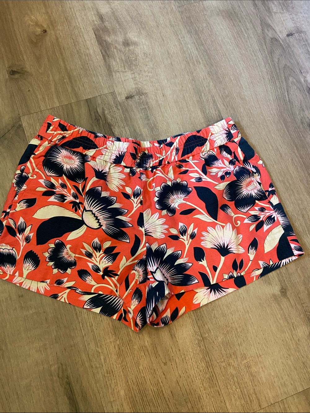 J. Crew Floral Print Linen/Cotton Chino Shorts Womans 8 Pull-On Coastal Preppy